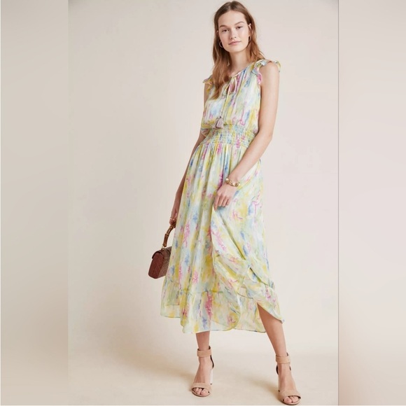 Anthropologie Dresses & Skirts - ANTHROPOLOGIE Watercolor Women’s Maxi Dress Smocked Waist Lightweight Size 10